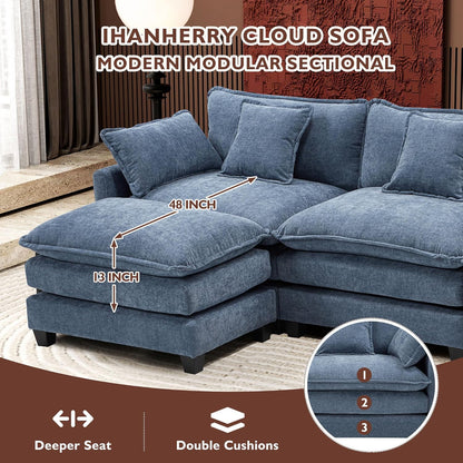 111.4 In. L-Shaped Modern Sofa Modular Cloud Sofa Ottoman 4-Seater Chenille Deep Seat Sofa