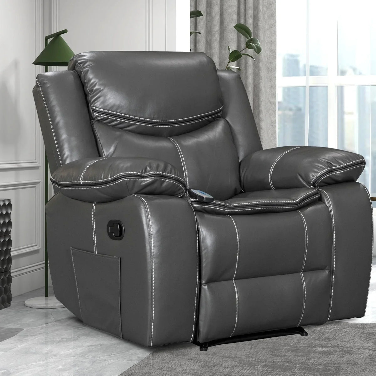 Wide Seat Durable Leather Massage and Heat Recliner