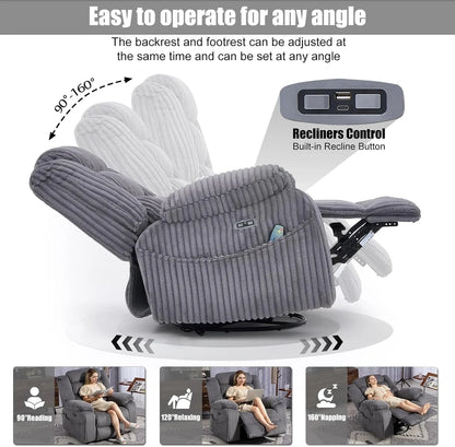 Electric Rotary Rocker Lounge Chair For Adults With Massage And Calories, USB And C Charging Ports