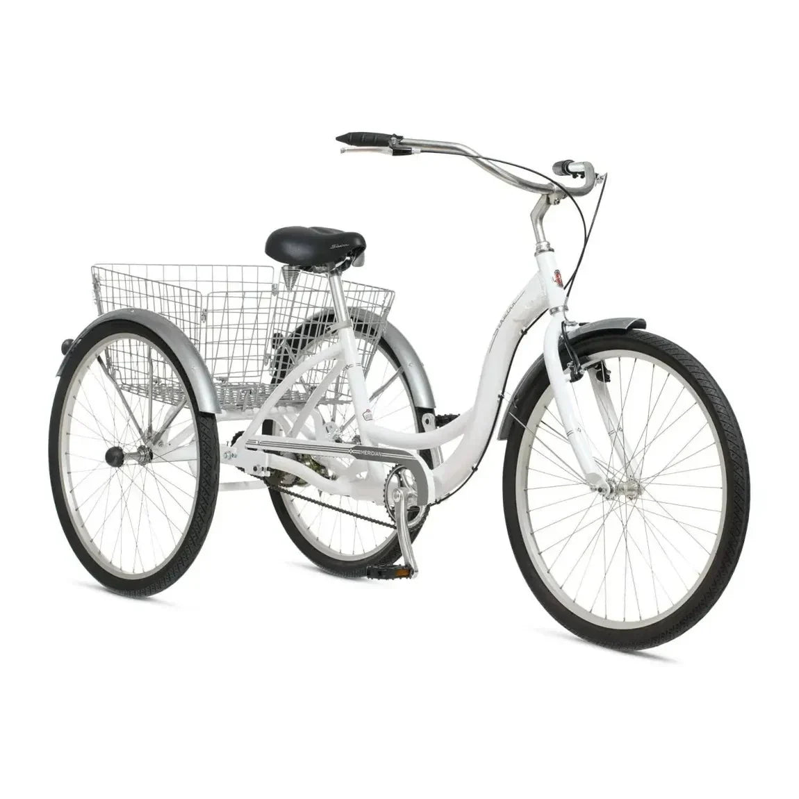 2025 Schwinn Meridian Adult Tricycle, Men's and Women's Beach Cruiser, 26-inch Wheels, Low Step-Through, Wide Saddle, Folding Rear Basket.