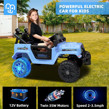 12V Kids Electric Ride on Truck Car Remote Control, Twin 35W Motors 3.5MPH Max Speed, Bluetooth USB Music Player, 4 Wheels Suspension LED Lights Safety Belt, Gift for Boy & Girl-Rosy