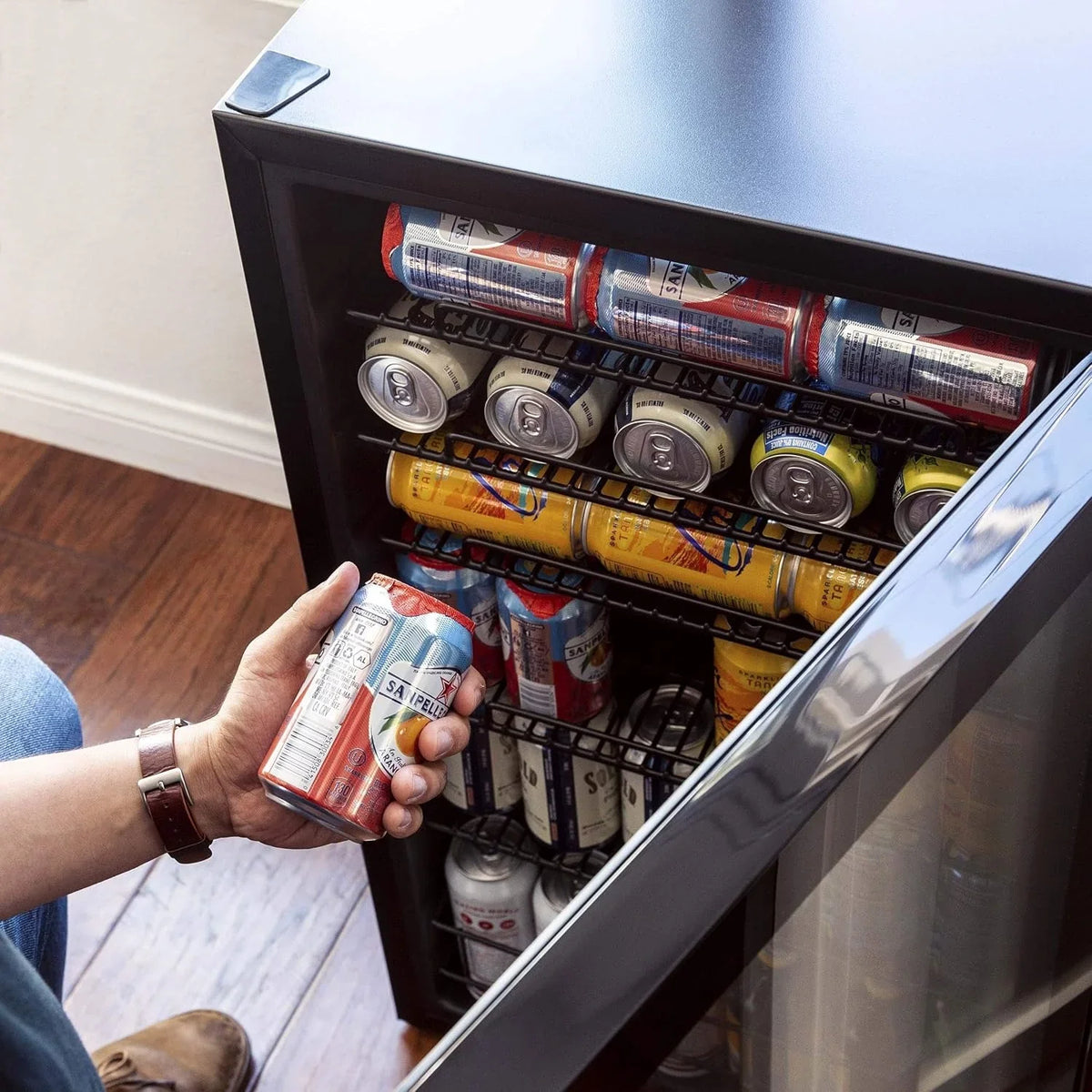 Beverage Refrigerator Cooler | 126 Cans Free Standing with Right Hinge Glass Door | Mini Fridge Beverage Organizer Perfect For Beer, Wine, Soda, And Cooler Drinks
