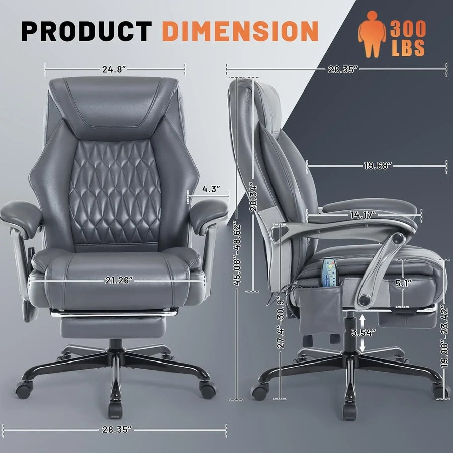 Massage Office Chair With Heating And Footrest Ergonomic Executive Reclining Office Chair