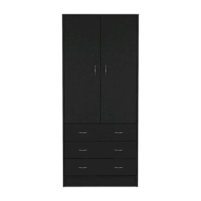 19  Modern Double-door Armoire with 3 Drawers and 1 Hanging Rod for Bedroom