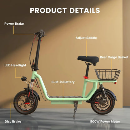 iScooter Electric Scooter With Seat, 37/21 Mile Range, 28/19/15.6 Mph Top Speed, Dual Suspension Scooter With Basket