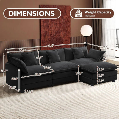 111.4 In. L-Shaped Modern Sofa Modular Cloud Sofa Ottoman 4-Seater Chenille Deep Seat Sofa