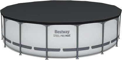 Steel Pro MAX 14 Foot x 48 Inch Round Metal Frame Above Ground Outdoor Swimming Pool Set with 1,000 Filter Pump, Ladder, and Cover, Gray