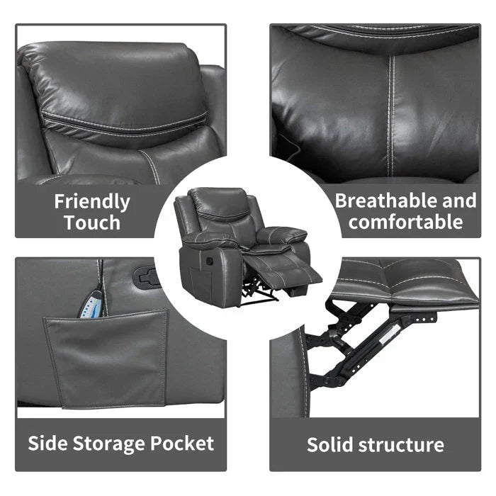 Wide Seat Durable Leather Massage and Heat Recliner