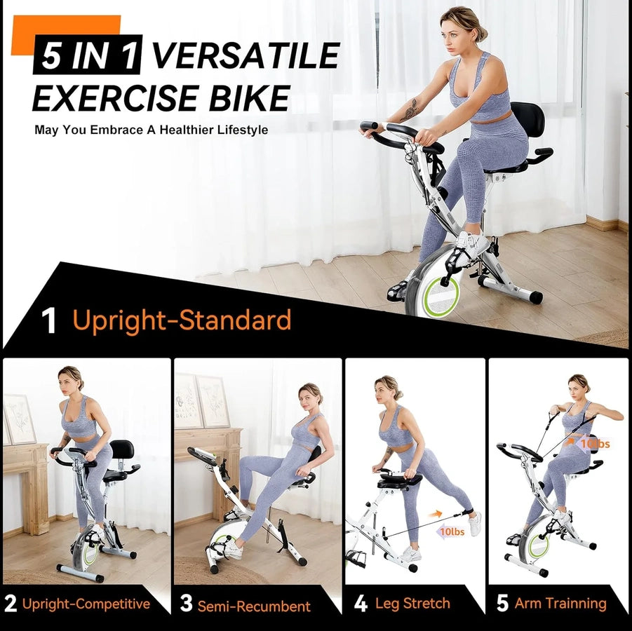 Foldable Exercise Bike Stationary Bikes For Home, 5-in-1 Indoor Workout Bike, Cycling Bike With 16-Level Quiet Magnetic Resistance