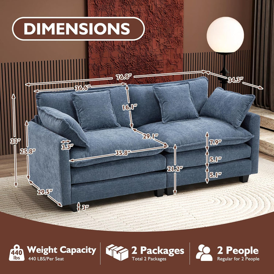 111.4 In. L-Shaped Modern Sofa Modular Cloud Sofa Ottoman 4-Seater Chenille Deep Seat Sofa