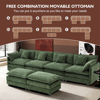 111.4 In. L-Shaped Modern Sofa Modular Cloud Sofa Ottoman 4-Seater Chenille Deep Seat Sofa