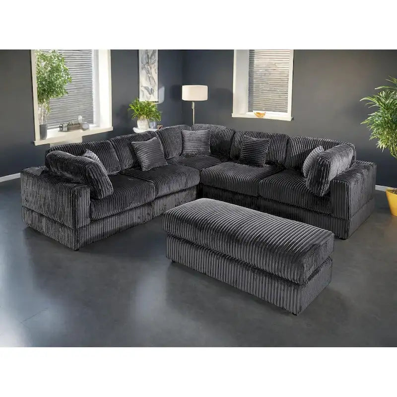 Oversized 6-Piece Corduroy Upholstered L-Shaped Modular Sectional Sofa, DIY Combination