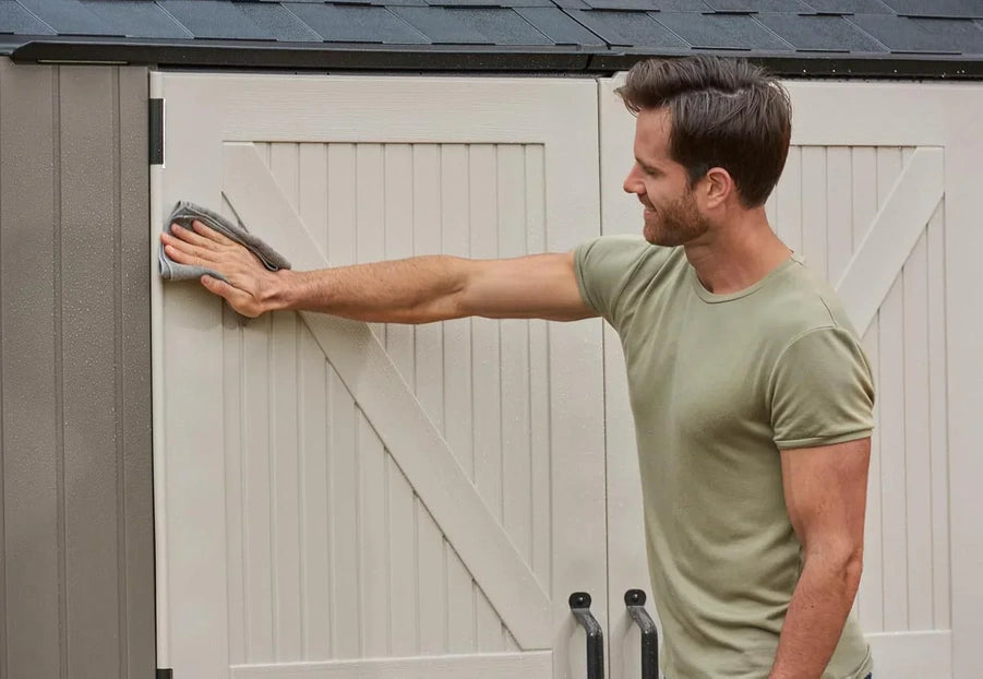 Rubbermaid Resin Outdoor Storage Shed With Floor Weather Resistant Gray Organization For Home