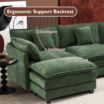 111.4 In. L-Shaped Modern Sofa Modular Cloud Sofa Ottoman 4-Seater Chenille Deep Seat Sofa