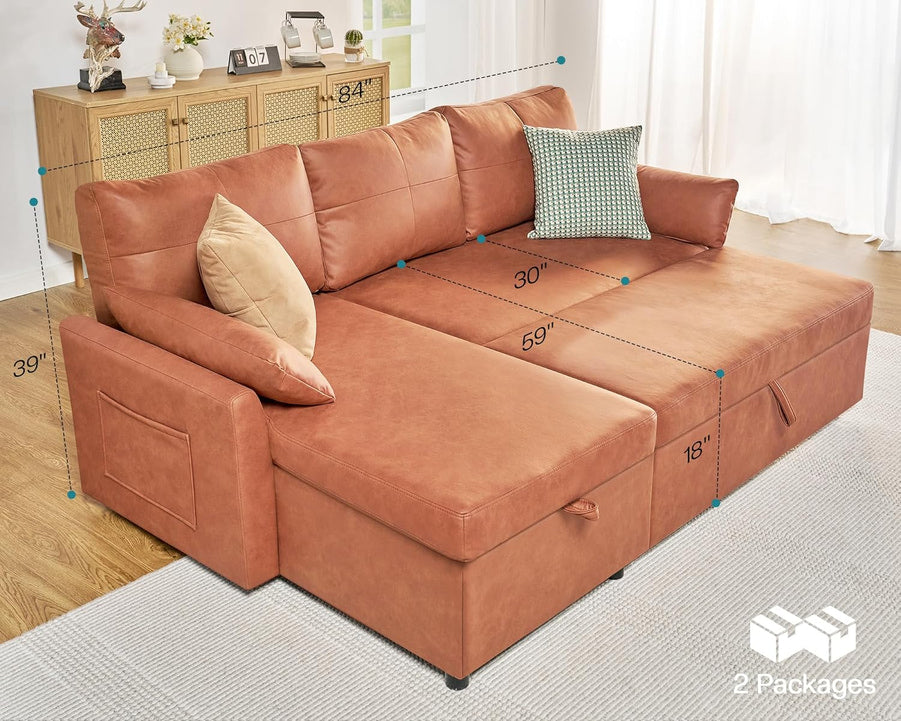 VanAcc Sofa Bed, Sleeper Sofa With Storage Chaise 2-in-1 Pull Out Couch Living Room
