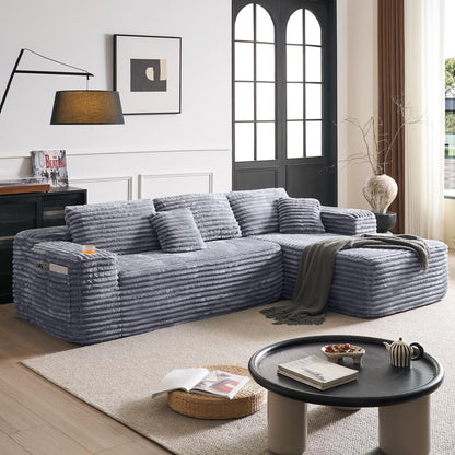 Cloud Sectional Couch With L-Shape Chaise Modern Modular Sofa Deep Seat Built-In Cup Holder