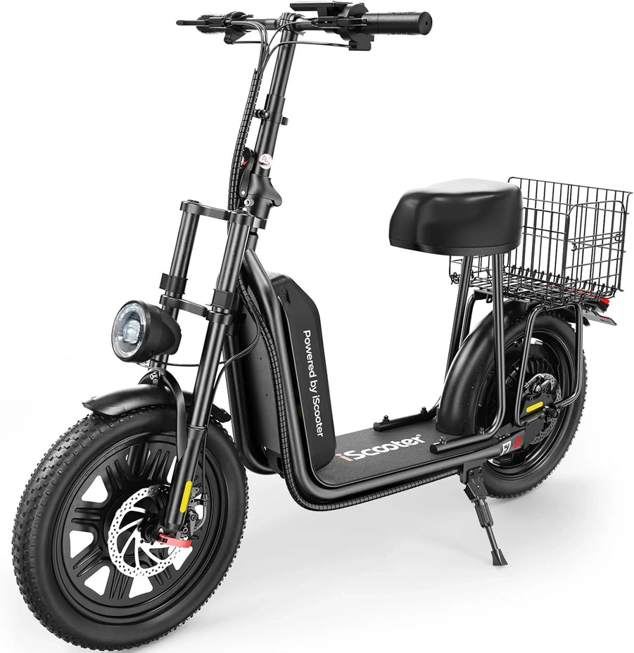 iScooter Electric Scooter With Seat, 37/21 Mile Range, 28/19/15.6 Mph Top Speed, Dual Suspension Scooter With Basket