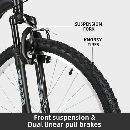 WEIZE Mountain Bike 26 27.5 inch Outdoor Hybrid Bikes 18-Speed High-Carbon Steel Full Suspension