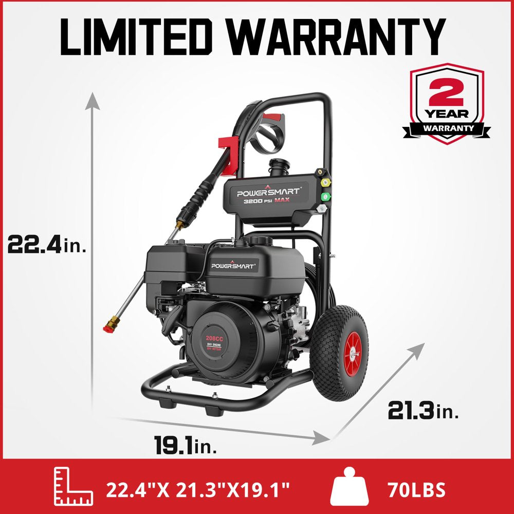 PowerSmart 3200PSI Gas Pressure Washer with 5 Nozzles & Soap Tank
