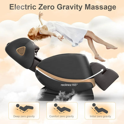 2025 Massage Chair Full Body, Zero Gravity Massage Chair with 10 Fix Rollers, Heating, Foot Massage, Auto Modes, Bluetooth Speaker, Touch Screen Controller (Black & Brown)
