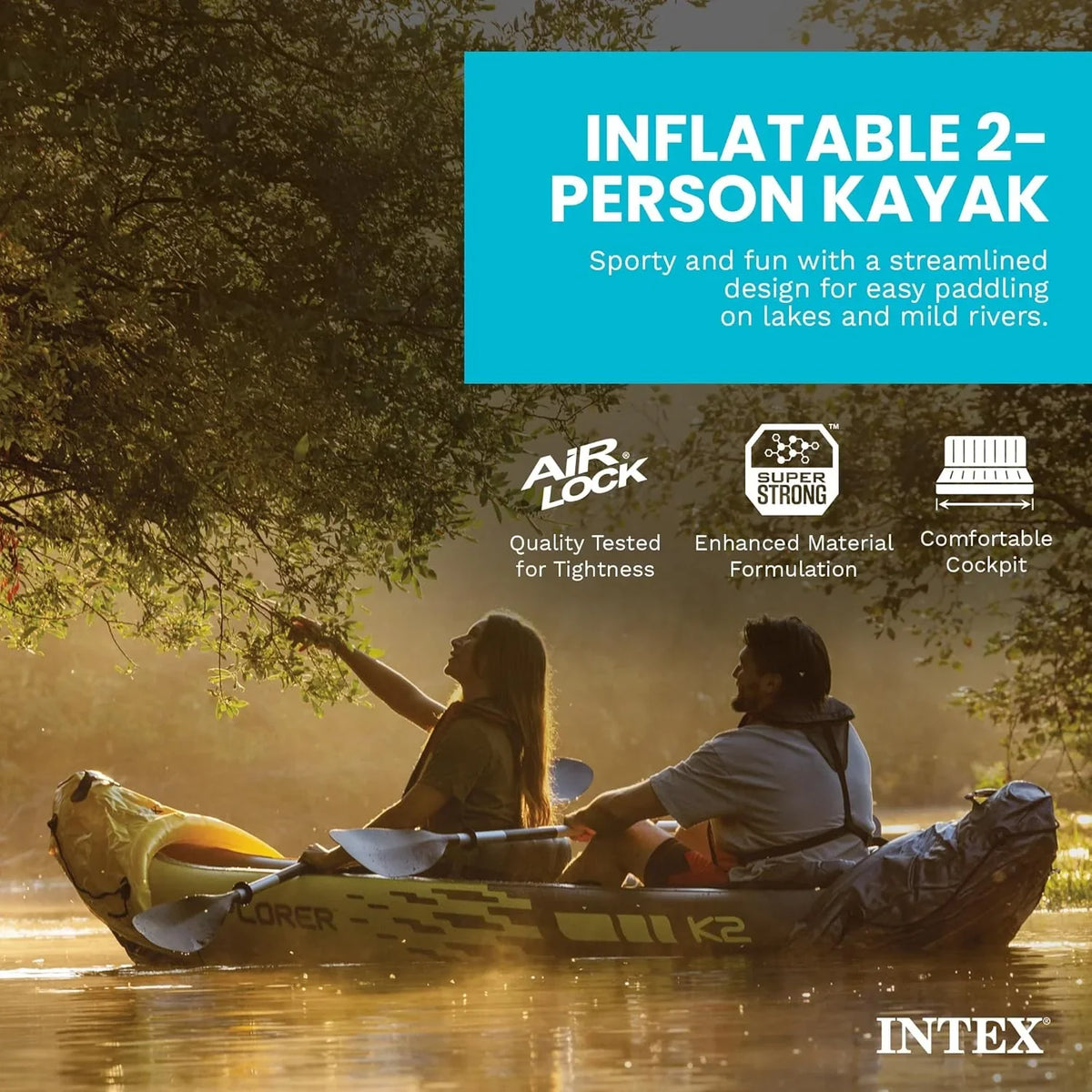 Intex 68307EP Explorer K2 Inflatable Kayak Set: Includes Deluxe 86in Aluminum Oars and High