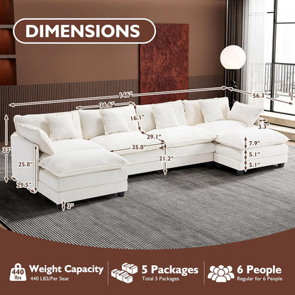 111.4 In. L-Shaped Modern Sofa Modular Cloud Sofa Ottoman 4-Seater Chenille Deep Seat Sofa