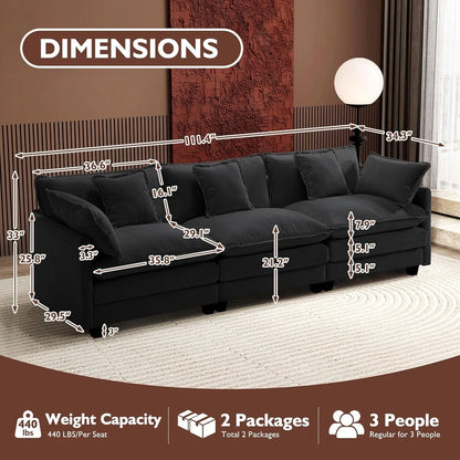 111.4 In. L-Shaped Modern Sofa Modular Cloud Sofa Ottoman 4-Seater Chenille Deep Seat Sofa