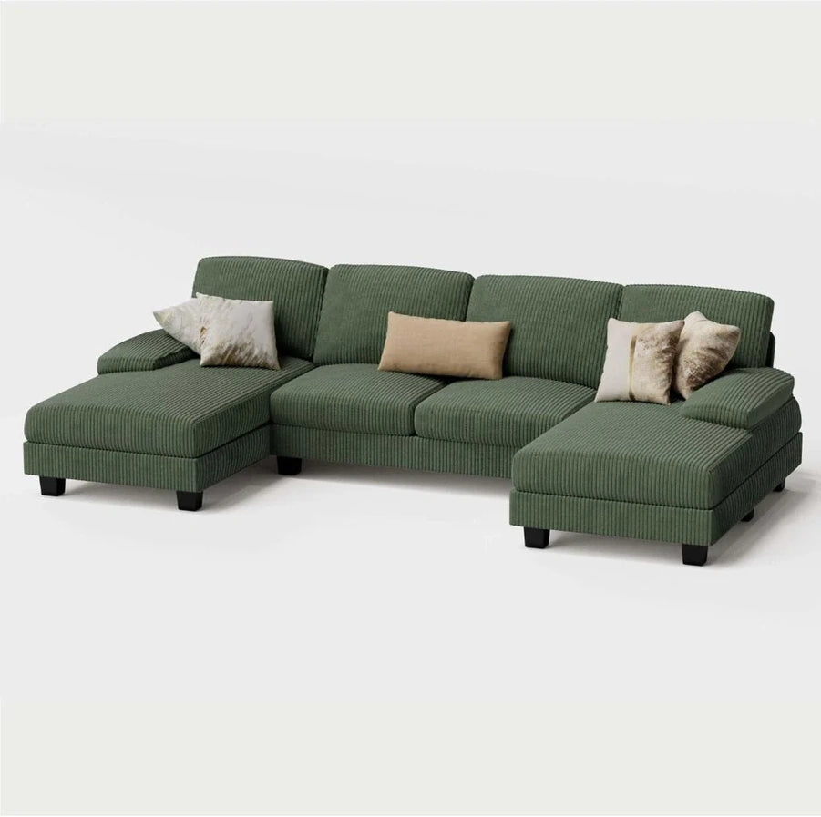 Furmax Sectional Couches For Living Room, U-Shaped Sofa Couch With Linen Fabric, 4 Seat Sofa Set With Double Chaise For Apartment, Fabric, Grey