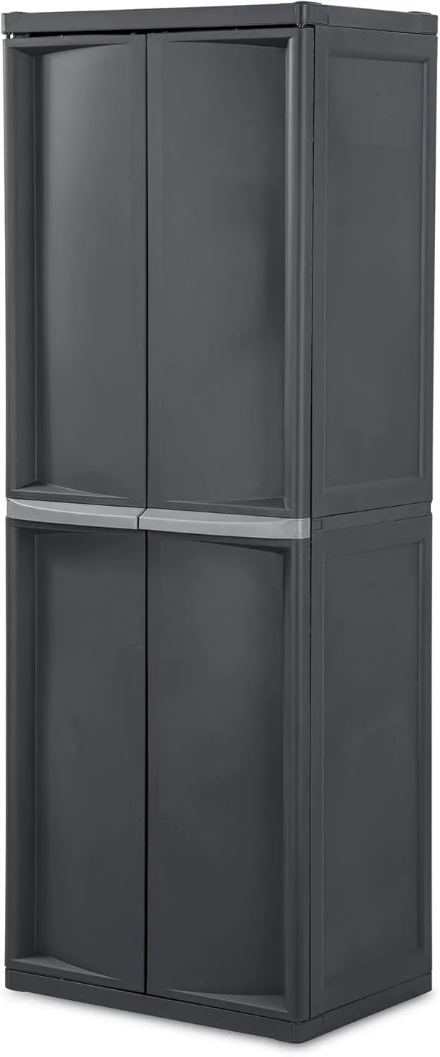 Sterilite 4 Shelf Cabinet, Lockable Utility Storage w/Adjustable Shelves, Gray
