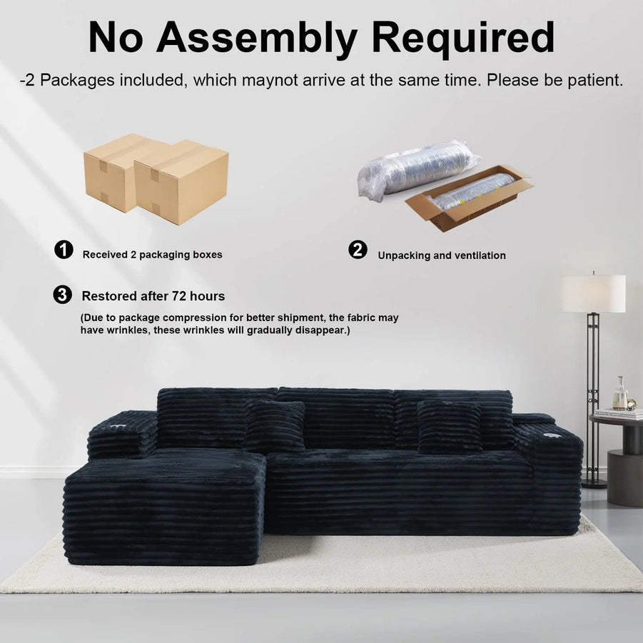 Cloud Sectional Couch With L-Shape Chaise, Modern Modular Sofa With Deep Seat, Built-In Cup Holder And Storage Pocket For Living Room Bedroom