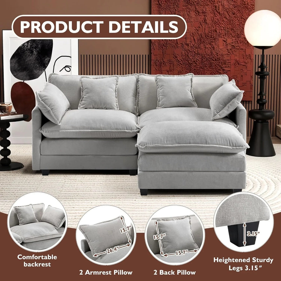 111.4 In. L-Shaped Modern Sofa Modular Cloud Sofa Ottoman 4-Seater Chenille Deep Seat Sofa