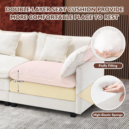 111.4 In. L-Shaped Modern Sofa Modular Cloud Sofa Ottoman 4-Seater Chenille Deep Seat Sofa