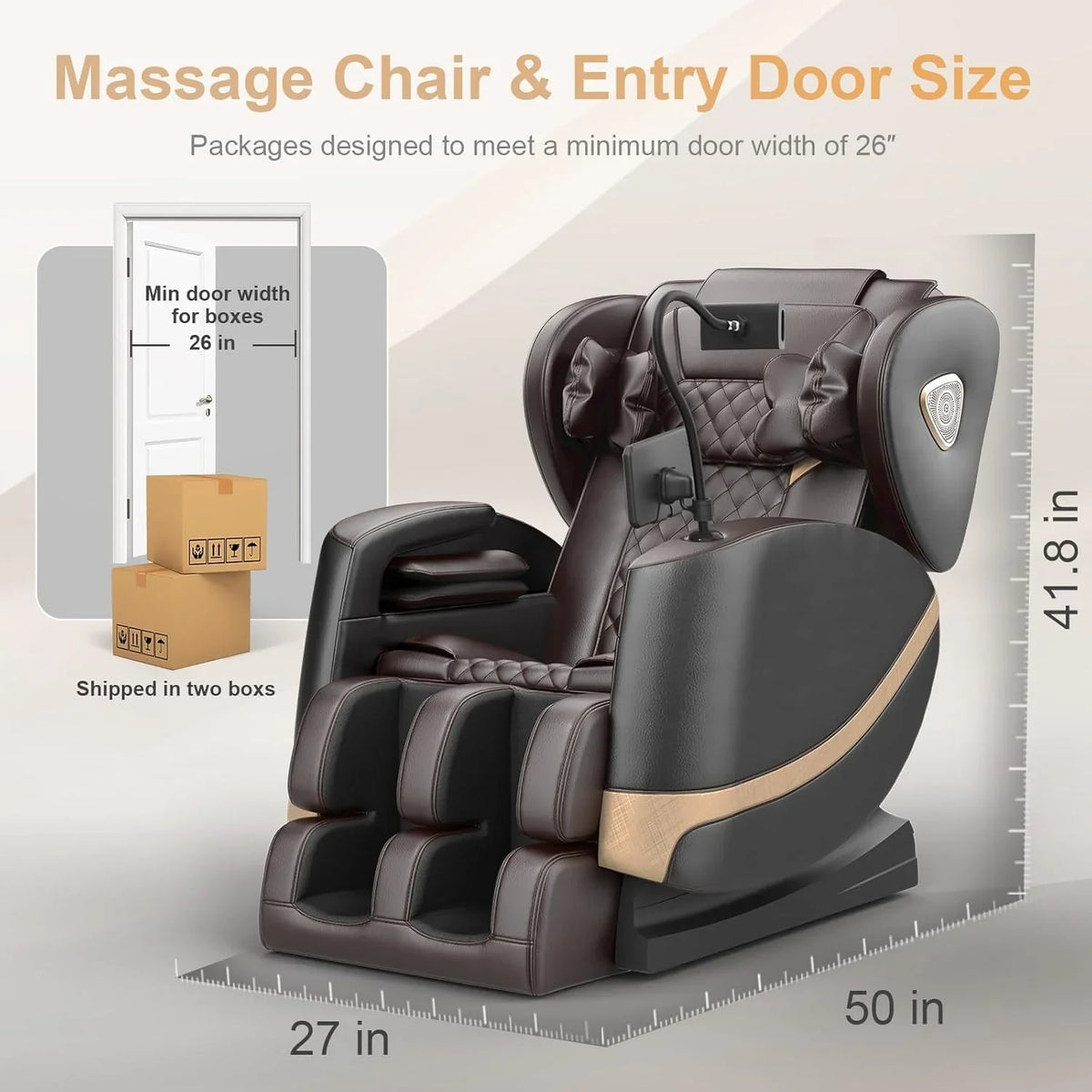 2025 Massage Chair Full Body, Zero Gravity Massage Chair with 10 Fix Rollers, Heating, Foot Massage, Auto Modes, Bluetooth Speaker, Touch Screen Controller (Black & Brown)