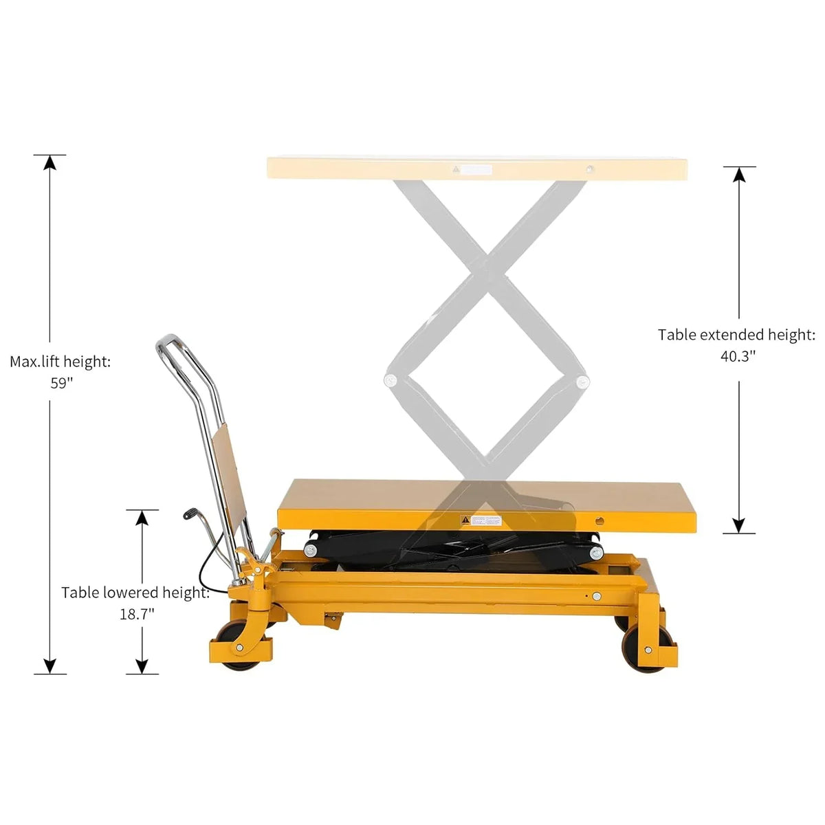 APOLLOLIFT Hydraulic Lift Table Cart – 770 lbs Capacity, 51" Max Height, Double Scissor Lift with Safety Guard & 4 Wheels
