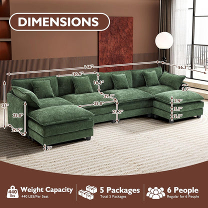111.4 In. L-Shaped Modern Sofa Modular Cloud Sofa Ottoman 4-Seater Chenille Deep Seat Sofa