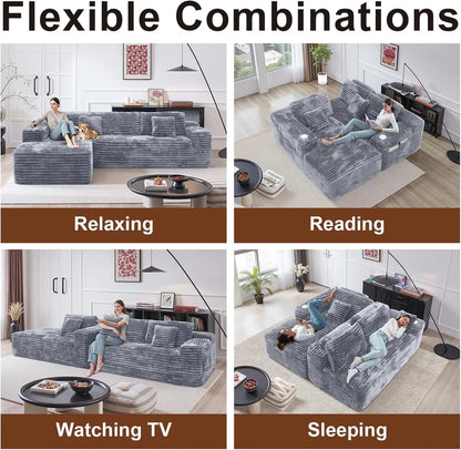 Cloud Sectional Couch With L-Shape Chaise, Modern Modular Sofa With Deep Seat, Built-In Cup Holder And Storage Pocket For Living Room Bedroom