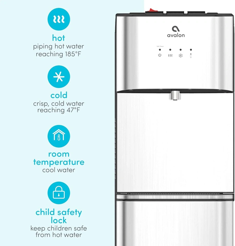 Limited Edition Self Cleaning Water Cooler Water Dispenser- 3 Temperature Settings- Hot, Cold And Room Water, Stainless Steel Construction
