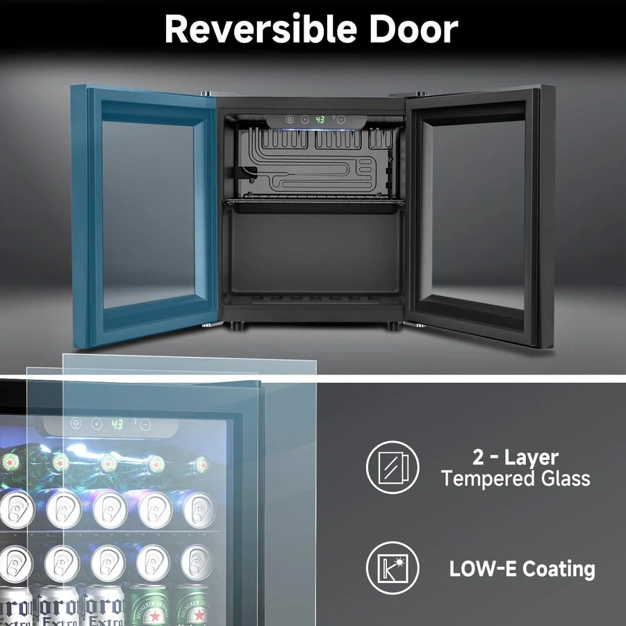 Beverage Refrigerator Cooler- 126 Can Mini Fridge Glass Door For Drinks Soda Beer Wine- Small Refrigerator For Office Bedroom Home Bar