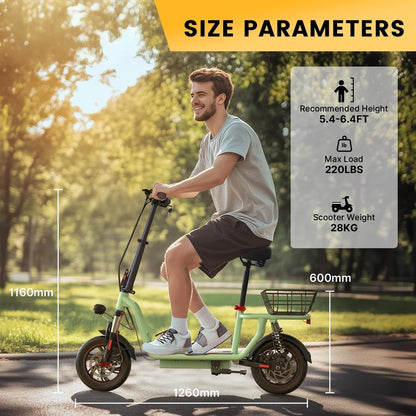 iScooter Electric Scooter With Seat, 37/21 Mile Range, 28/19/15.6 Mph Top Speed, Dual Suspension Scooter With Basket