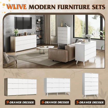 9 Drawer Led Dresser for Bedroom, 58.35'' Wide Wood Dresser Storage Organizer with Power Outlets for 65'' TV, Dressers with Open Shelves