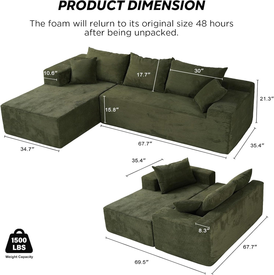 Cloud Sectional Couch With L-Shape Chaise, Modern Modular Sofa With Deep Seat, Upholstered Couches For Living Room Bedroom, No Assembly Required