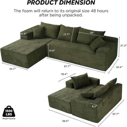 Cloud Sectional Couch With L-Shape Chaise, Modern Modular Sofa With Deep Seat, Upholstered Couches For Living Room Bedroom, No Assembly Required
