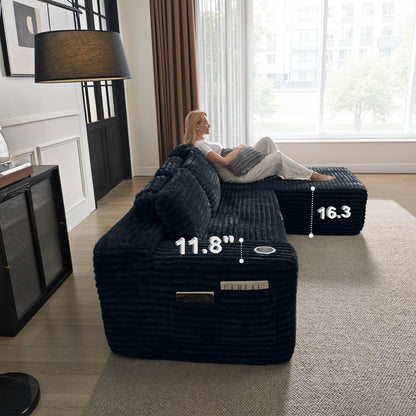 Cloud Sectional Couch With L-Shape Chaise, Modern Modular Sofa With Deep Seat, Built-In Cup Holder And Storage Pocket For Living Room Bedroom