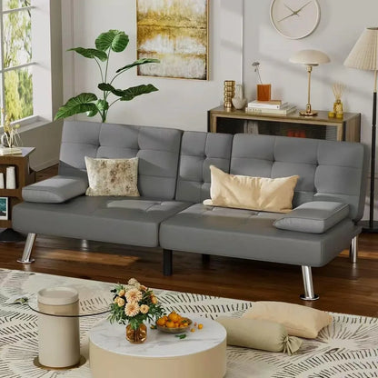 Homall Futon Sofa Bed Leather Futon Couch With Armrests Adjustable Recliner Sleeper Sofa Bed