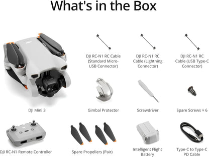 DJI Mini 3, Drones with Camera for Adults 4K, 38-min Flight Time, up to 32800ft (10km) Video Transmission, True Vertical Shooting, GPS Auto Return Integrated, Mini Drone with Camera for Beginners