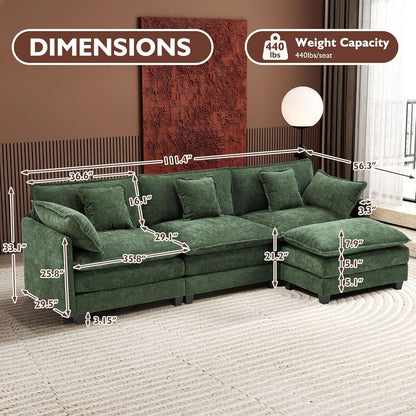 111.4 In. L-Shaped Modern Sofa Modular Cloud Sofa Ottoman 4-Seater Chenille Deep Seat Sofa