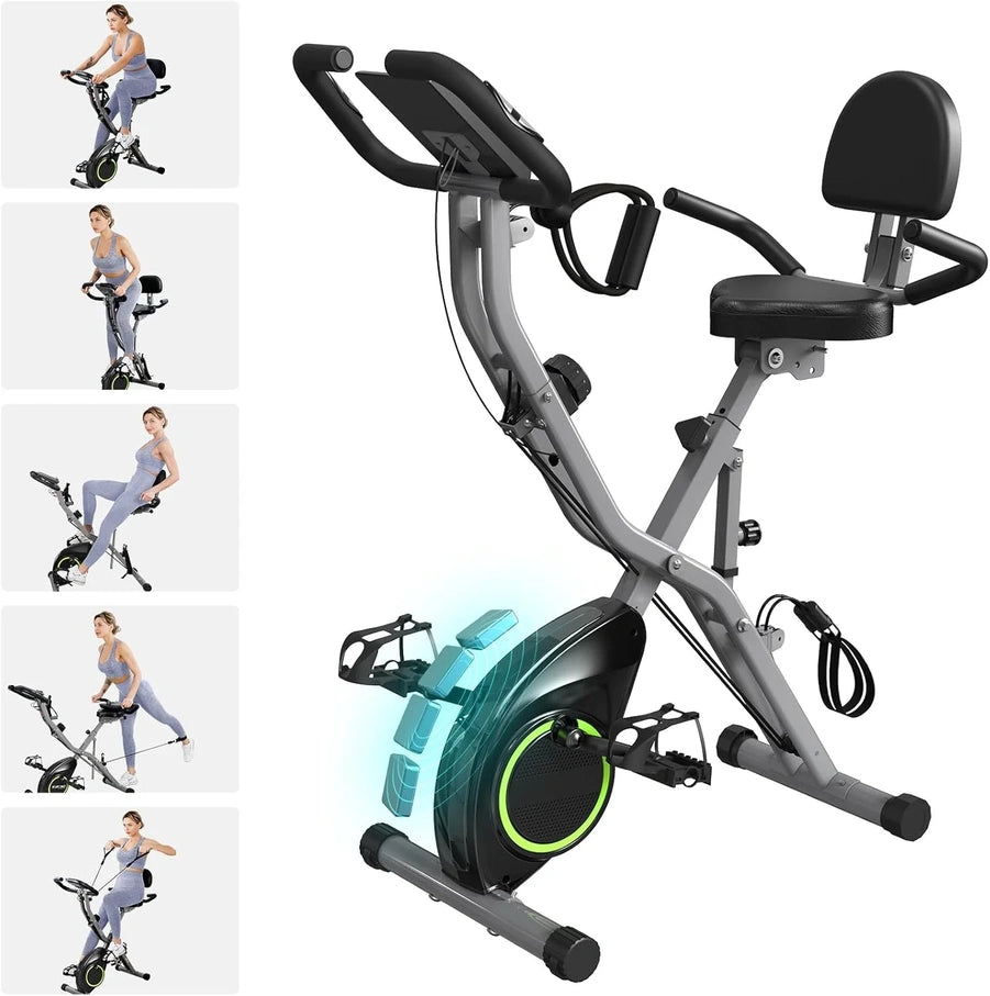 Foldable Exercise Bike Stationary Bikes For Home, 5-in-1 Indoor Workout Bike, Cycling Bike With 16-Level Quiet Magnetic Resistance