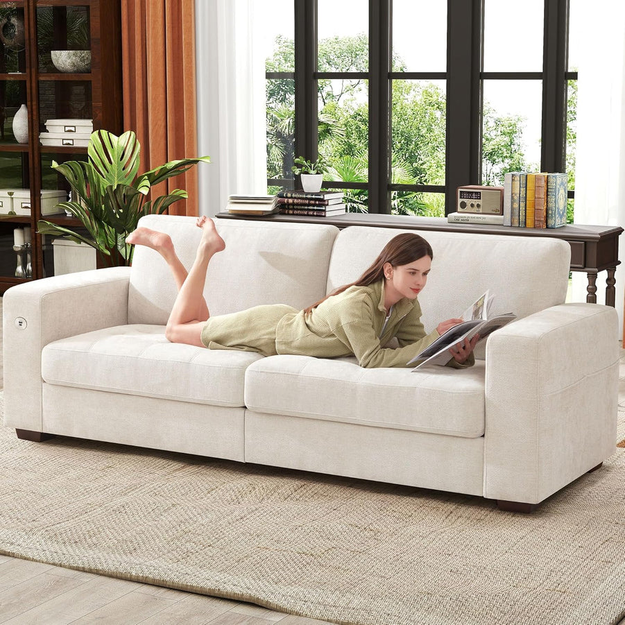 111.4 In. L-Shaped Modern Sofa Modular Cloud Sofa Ottoman 4-Seater Chenille Deep Seat Sofa