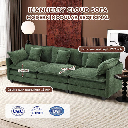 111.4 In. L-Shaped Modern Sofa Modular Cloud Sofa Ottoman 4-Seater Chenille Deep Seat Sofa
