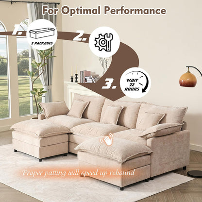 108 In. U Shape Sofa Sectional Sofa Comfortable Cloud Sofa With Removable Footstool